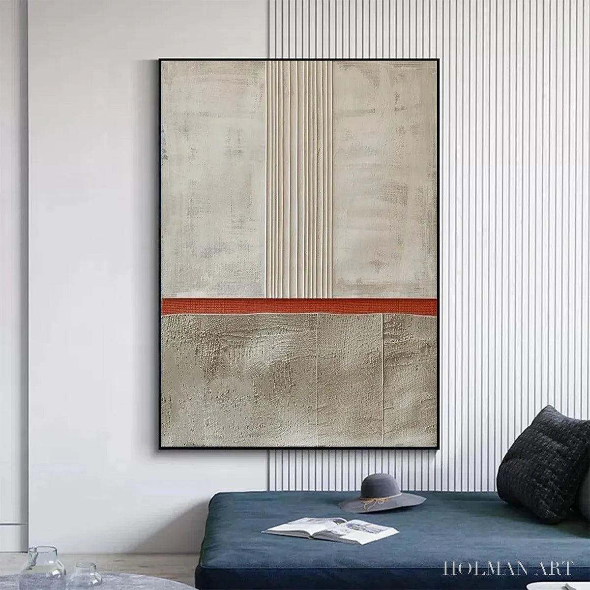 HOLMAN ART Textured Minimalist Landscape – Terracotta and Beige Abstract Painting, Vertical - image 2