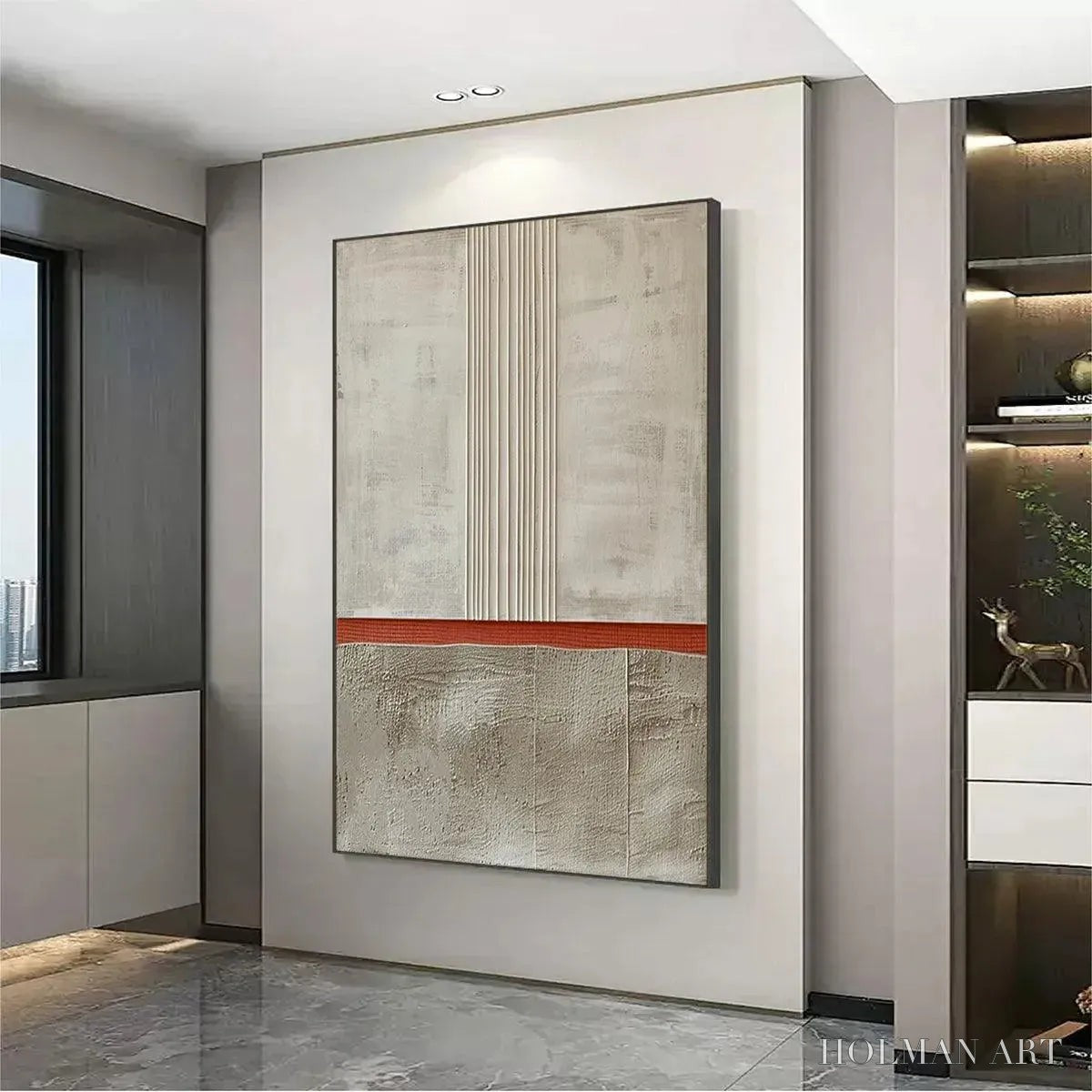 HOLMAN ART Textured Minimalist Landscape – Terracotta and Beige Abstract Painting, Vertical - image 5