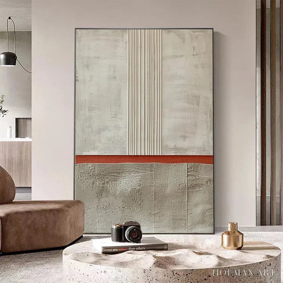 HOLMAN ART Textured Minimalist Landscape – Terracotta and Beige Abstract Painting, Vertical - image 6