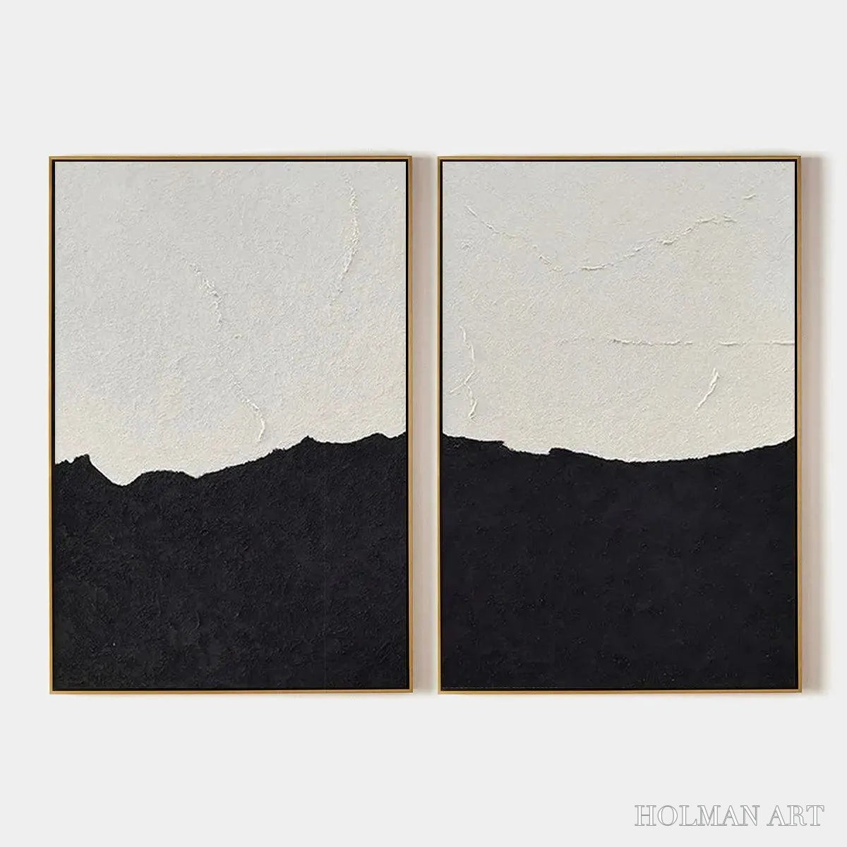 HOLMAN ART Black & White Abstract Landscape Diptych – Textured Abstract Painting Set of 2, Vertical - image 1