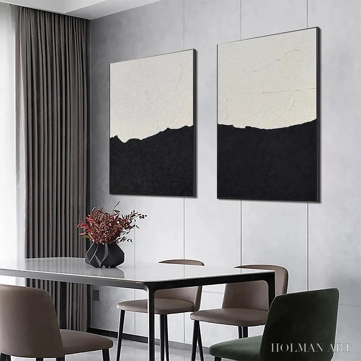 HOLMAN ART Black & White Abstract Landscape Diptych – Textured Abstract Painting Set of 2, Vertical - image 5