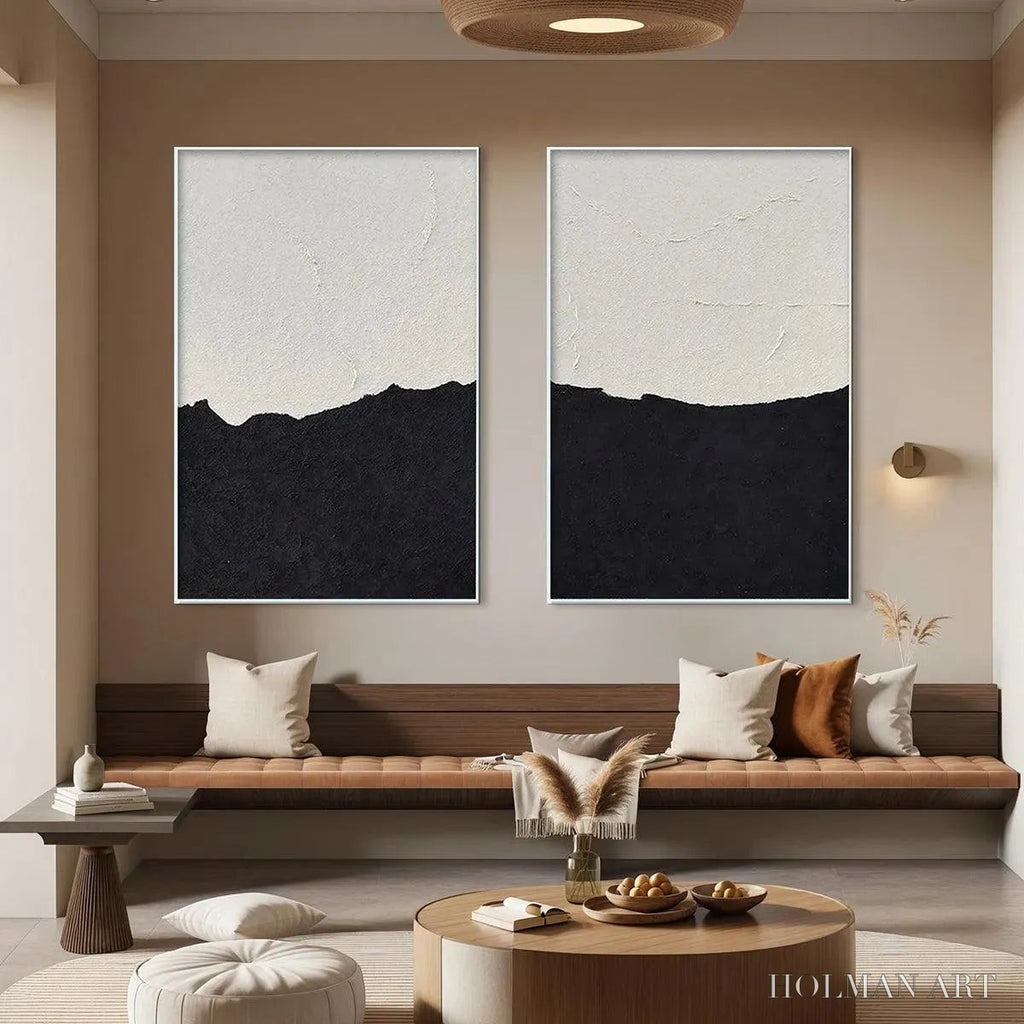 HOLMAN ART Black & White Abstract Landscape Diptych – Textured Abstract Painting Set of 2, Vertical - image 6