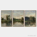 HOLMAN ART Riverside Triptych – Traditional Chinese Landscape Painting Set of 3 - image 1