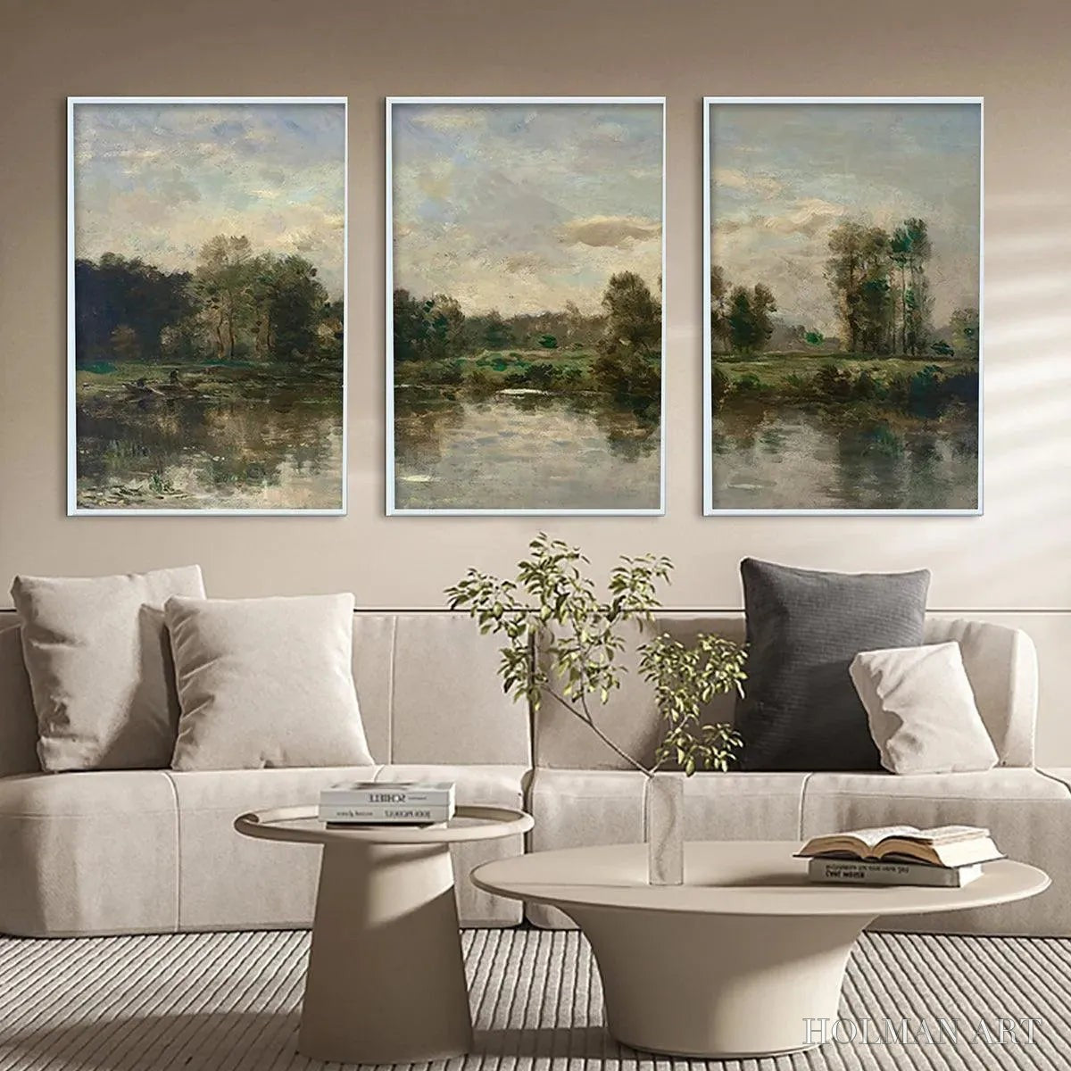 HOLMAN ART Riverside Triptych – Traditional Chinese Landscape Painting Set of 3 - image 5