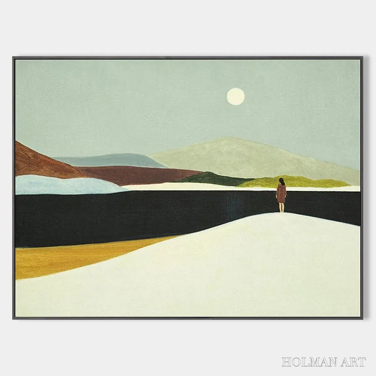 HOLMAN ART Solitary Figure in Minimalist Landscape – Serene Landscape Painting, Horizontal - image 1