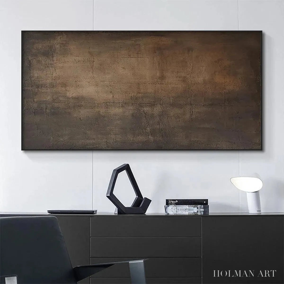 HOLMAN ART Dark Brown Textured Landscape – Abstract Painting in Brown - image 2