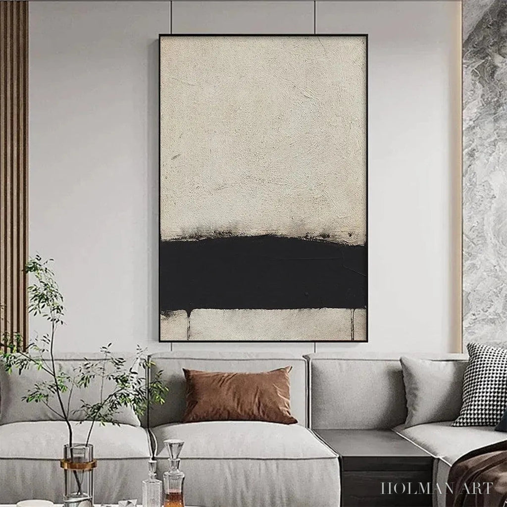 HOLMAN ART Minimalist Black and White Landscape – Textured Abstract Painting, Vertical - image 2