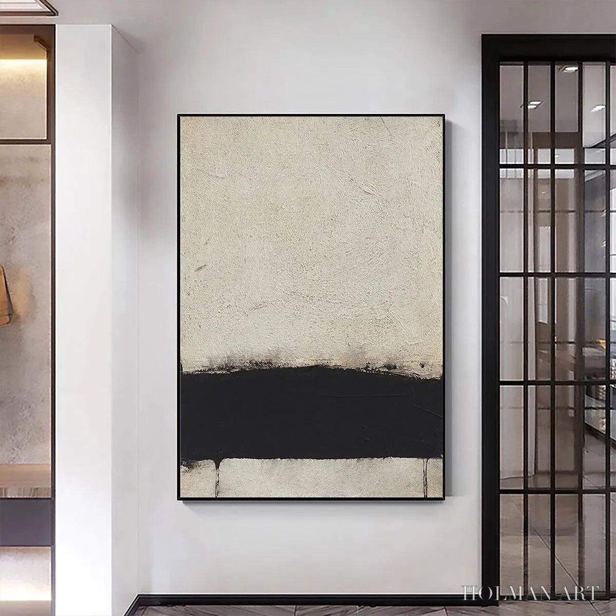 HOLMAN ART Minimalist Black and White Landscape – Textured Abstract Painting, Vertical - image 4