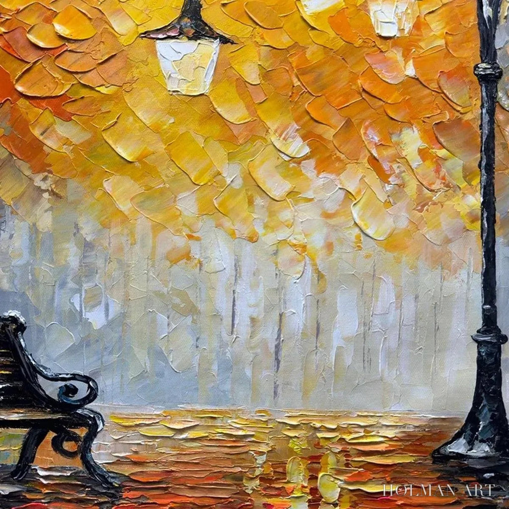 HOLMAN ART Autumn Park Bench – Impressionistic Park Painting in Orange and Grey - image 3