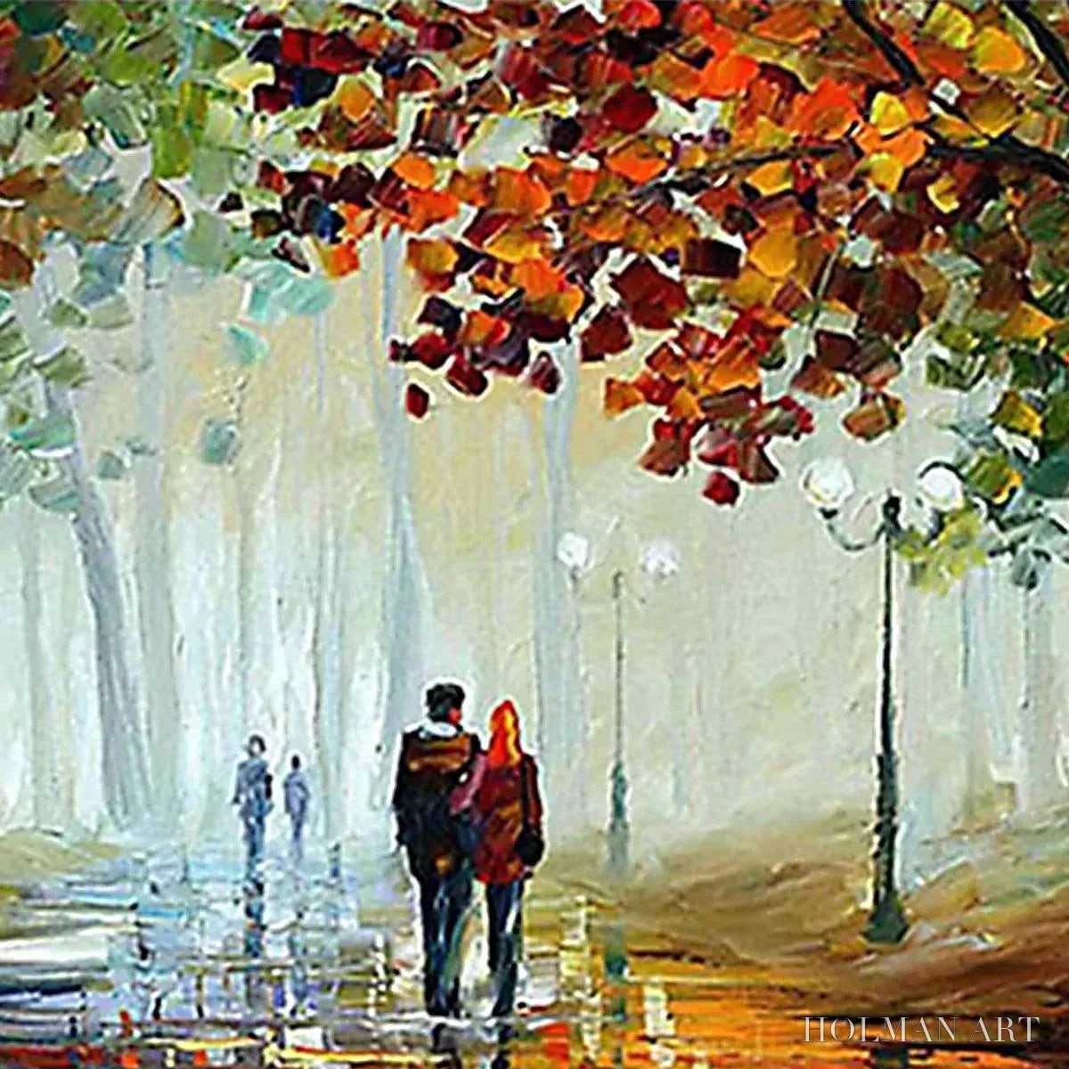 HOLMAN ART Autumn Park Stroll – Romantic Park Landscape Painting, Horizontal - image 3
