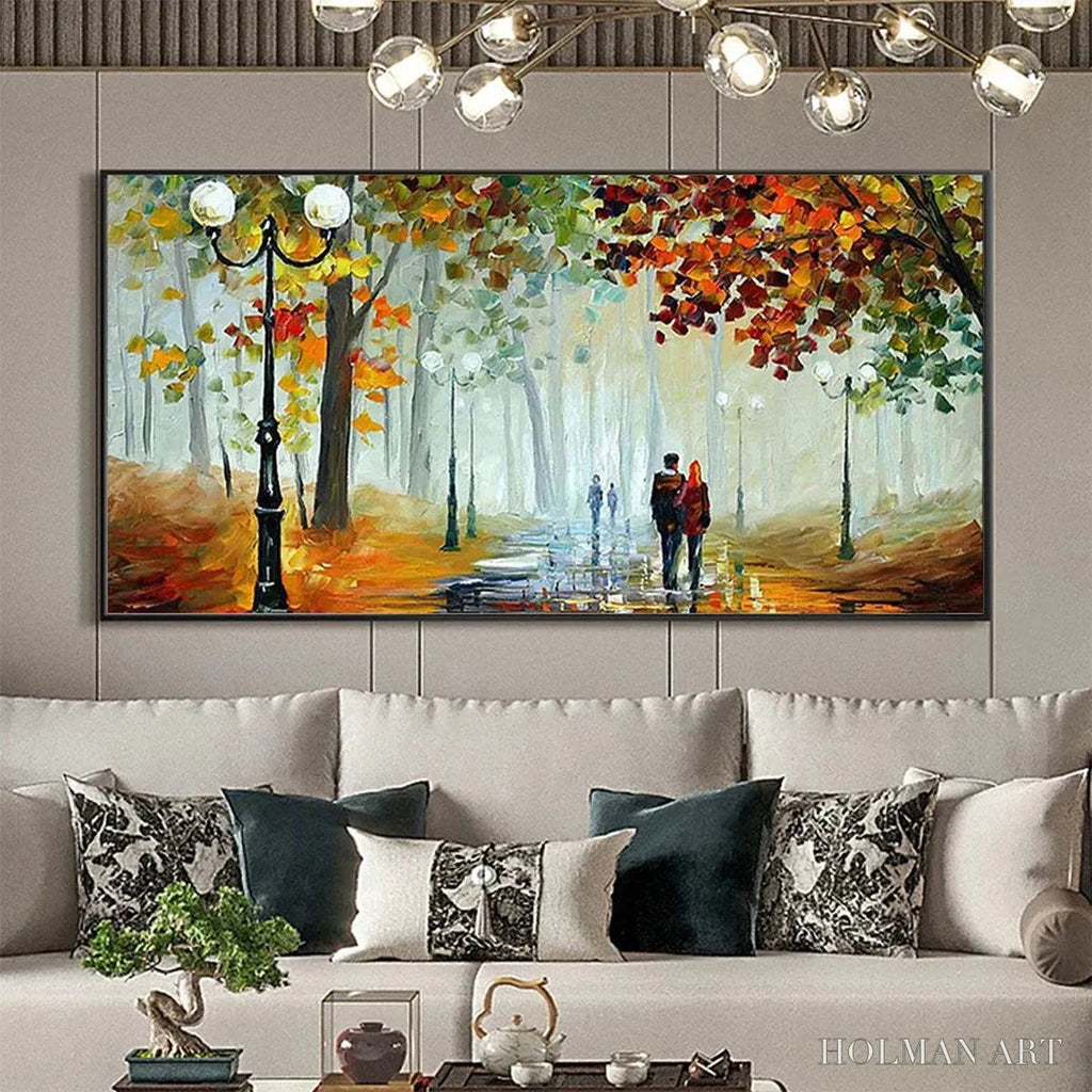 HOLMAN ART Autumn Park Stroll – Romantic Park Landscape Painting, Horizontal - image 4
