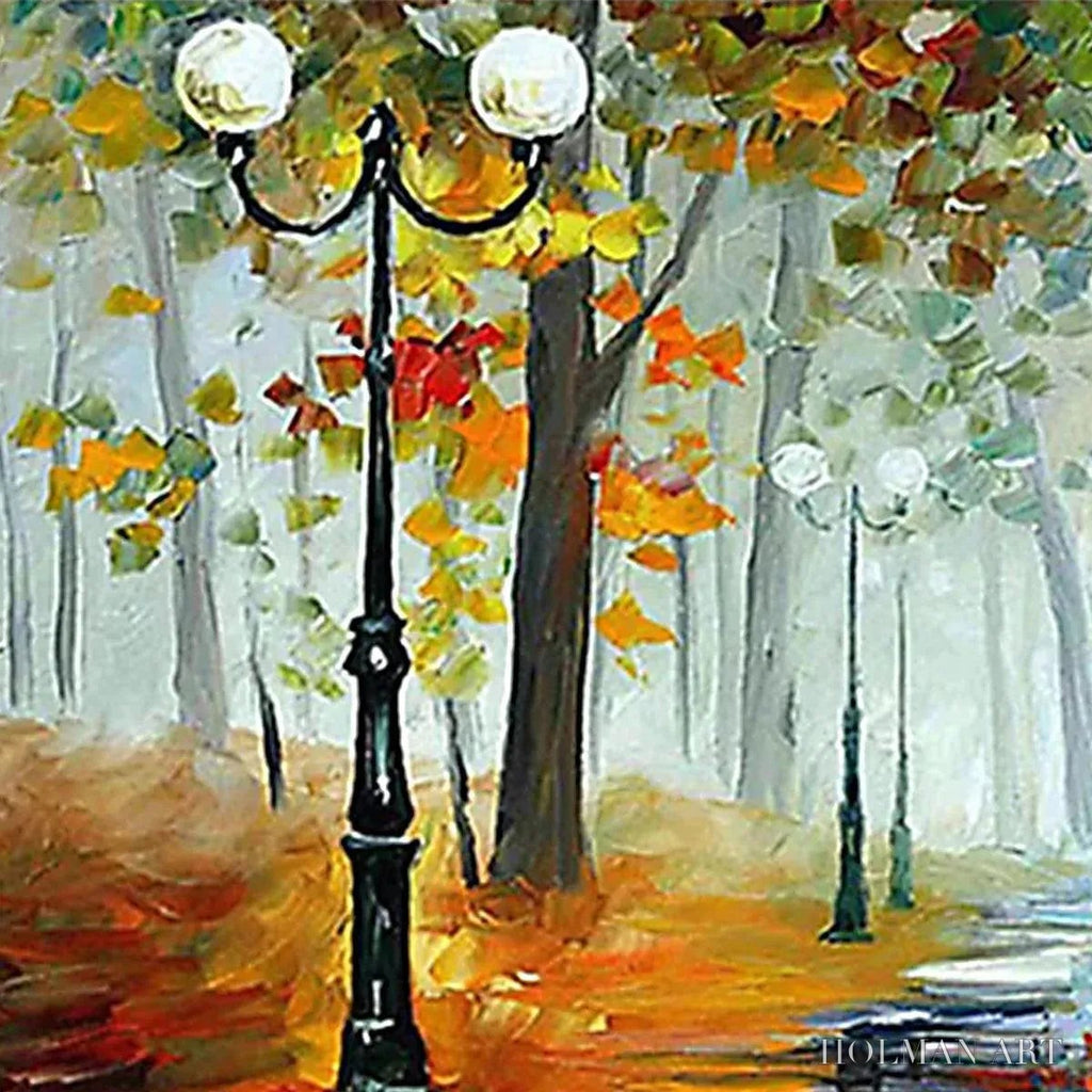 HOLMAN ART Autumn Park Stroll – Romantic Park Landscape Painting, Horizontal - image 6