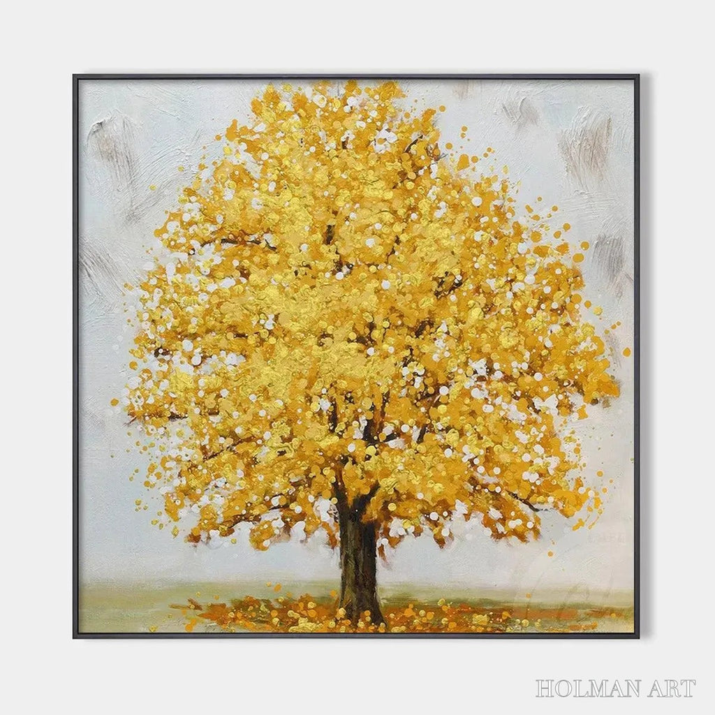 HOLMAN ART Golden Majesty – Textured Golden Tree Painting, Square - image 1