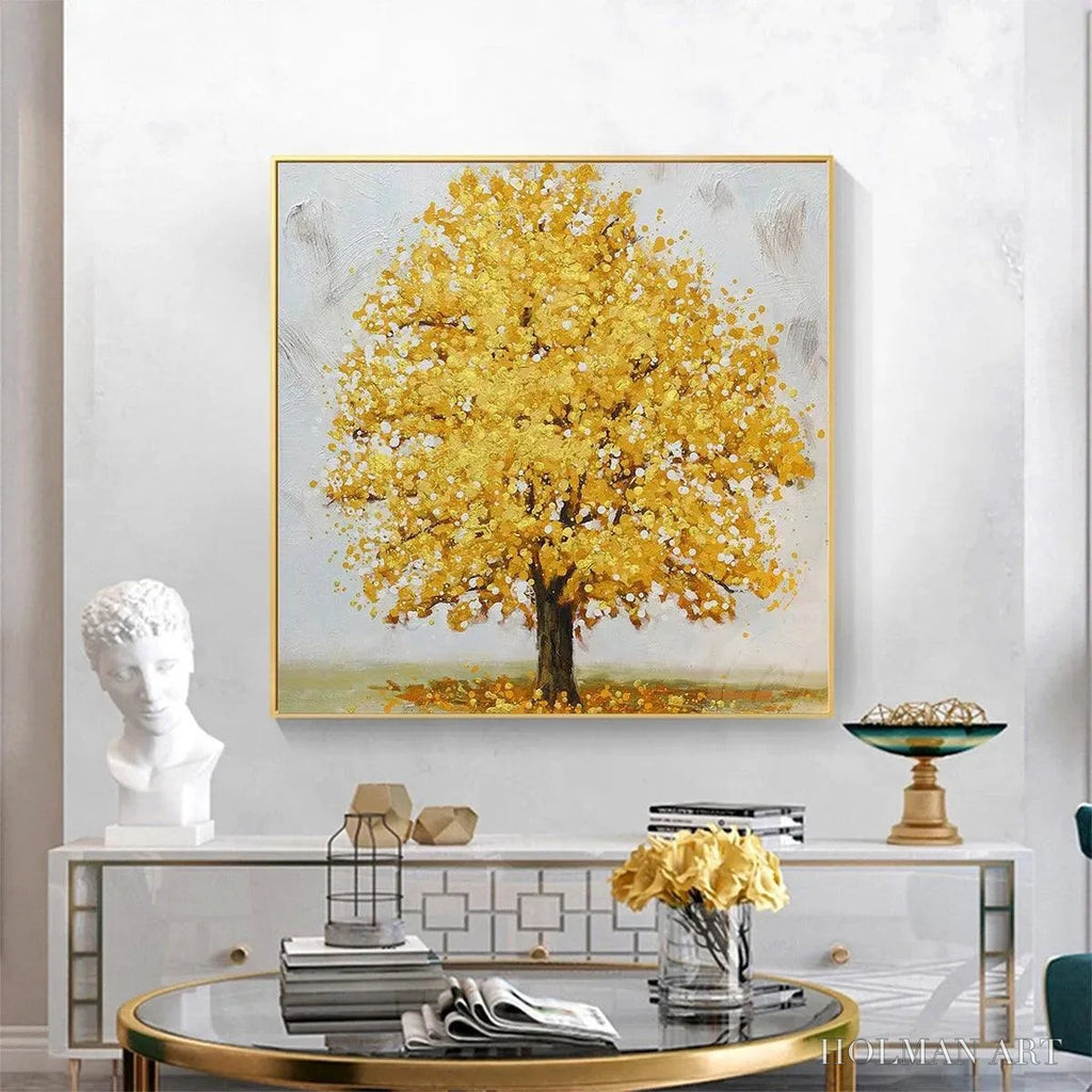 HOLMAN ART Golden Majesty – Textured Golden Tree Painting, Square - image 2