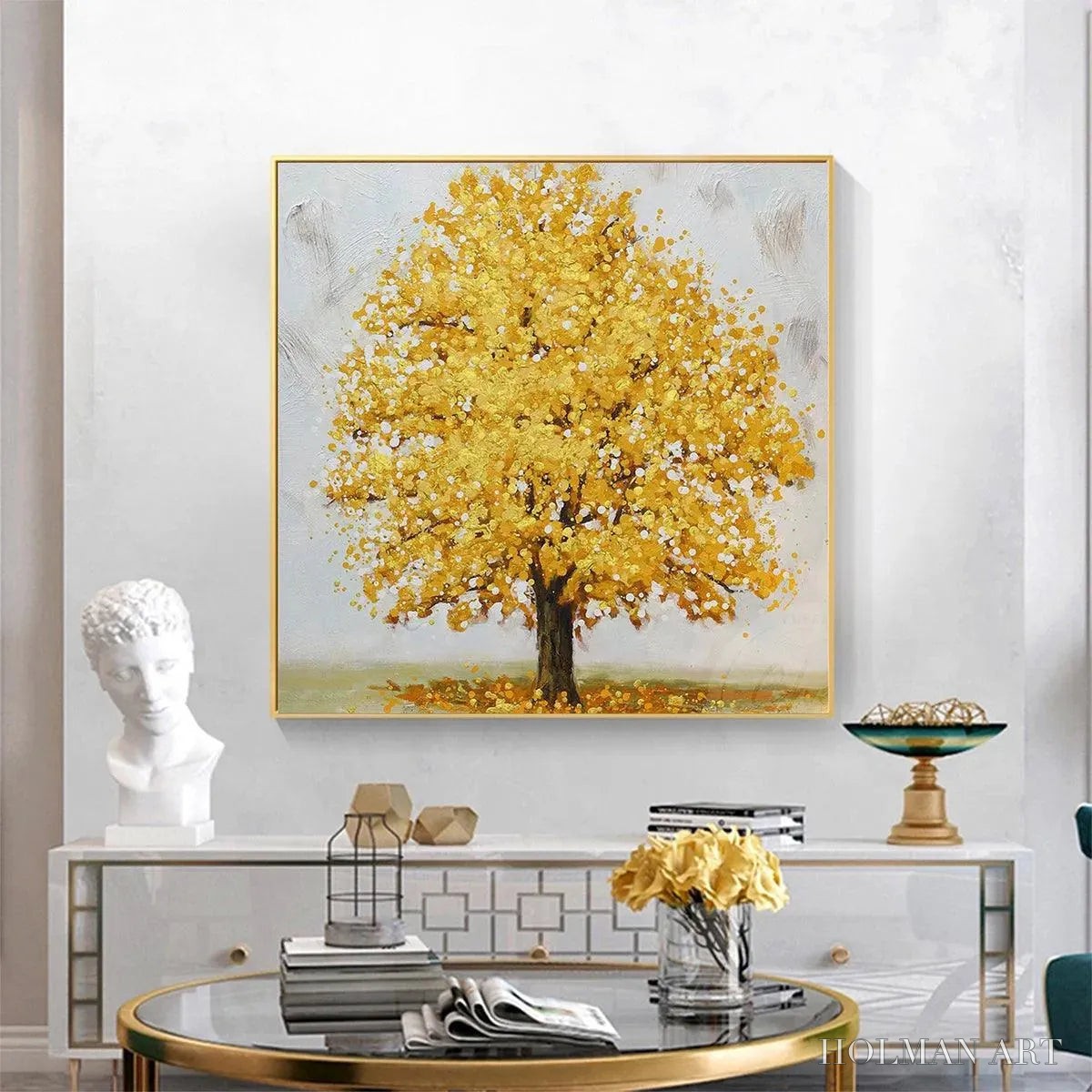 HOLMAN ART Golden Majesty – Textured Golden Tree Painting, Square - image 2