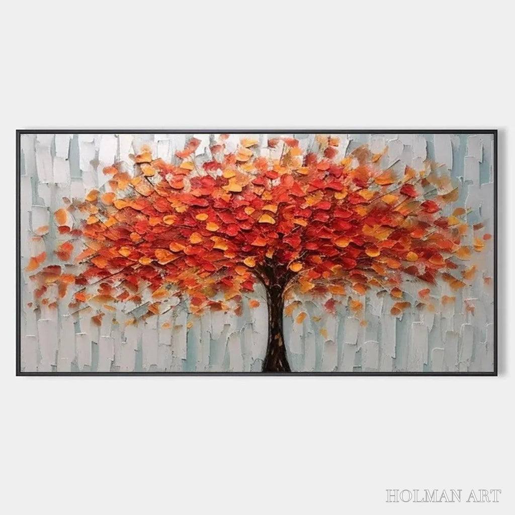HOLMAN ART Autumn Fire – Textured Impasto Painting of a Tree in Orange and Red - image 1