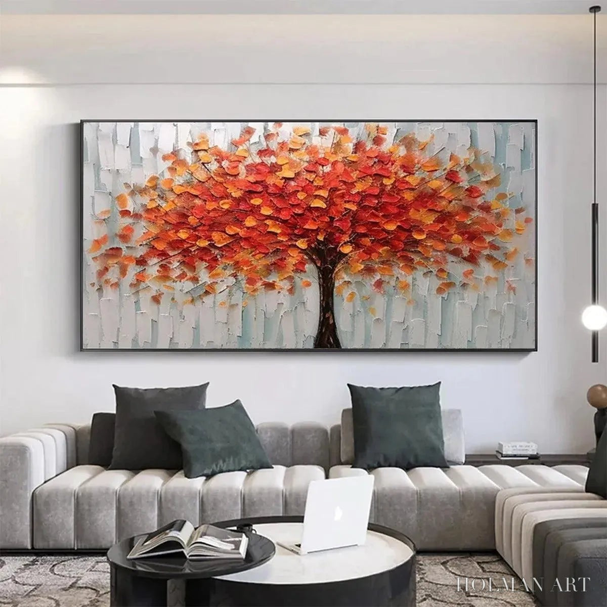 HOLMAN ART Autumn Fire – Textured Impasto Painting of a Tree in Orange and Red - image 2