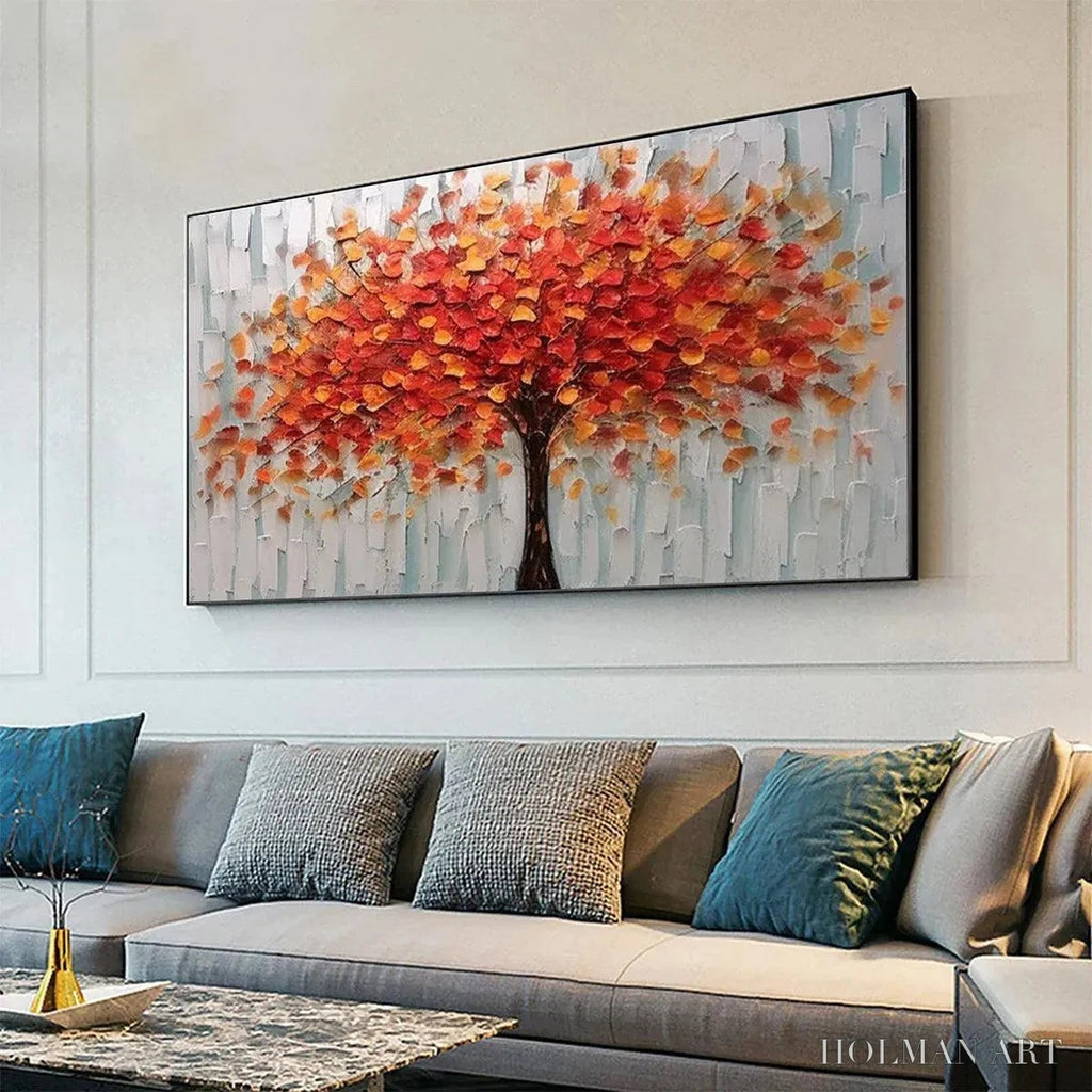 HOLMAN ART Autumn Fire – Textured Impasto Painting of a Tree in Orange and Red - image 4