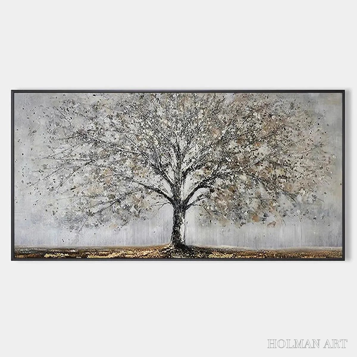 HOLMAN ART Silver Birch – Textured Tree Painting in Grey and Gold - image 1