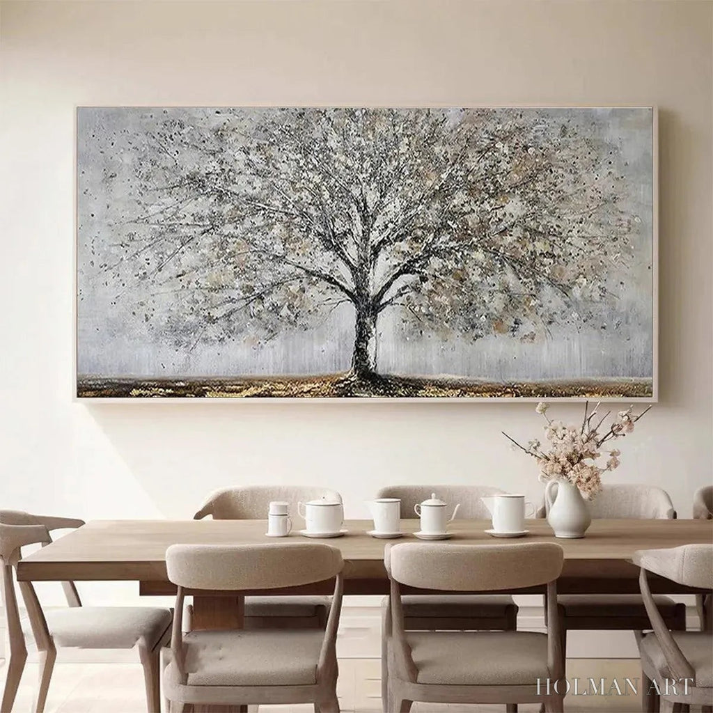 HOLMAN ART Silver Birch – Textured Tree Painting in Grey and Gold - image 2