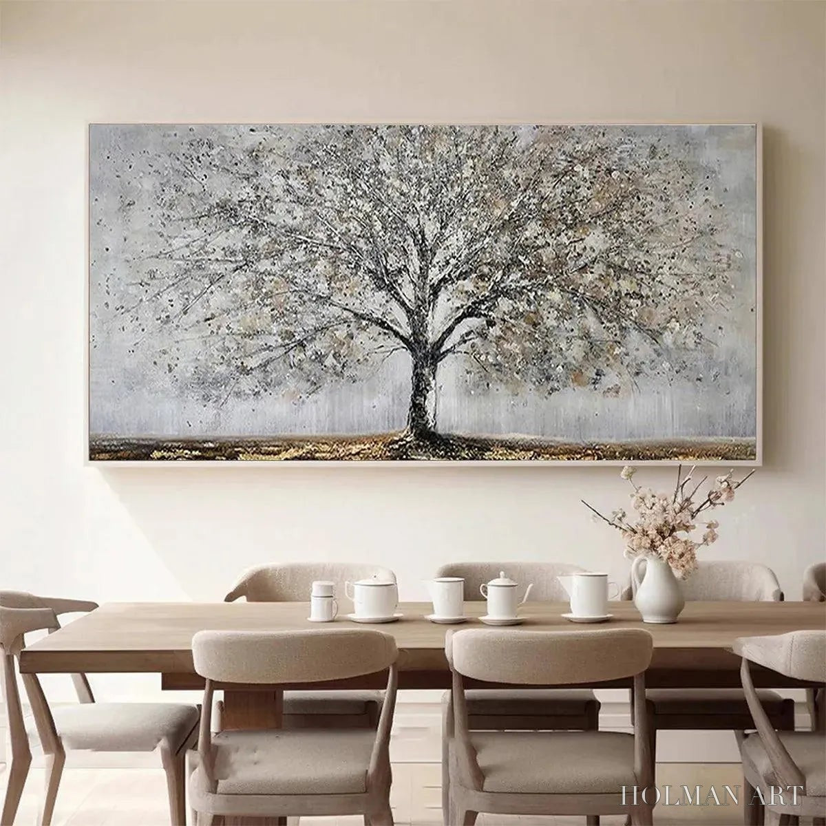 HOLMAN ART Silver Birch – Textured Tree Painting in Grey and Gold - image 2