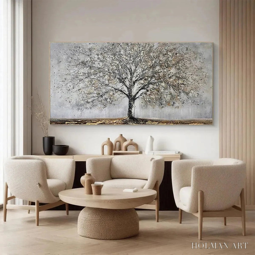 HOLMAN ART Silver Birch – Textured Tree Painting in Grey and Gold - image 4