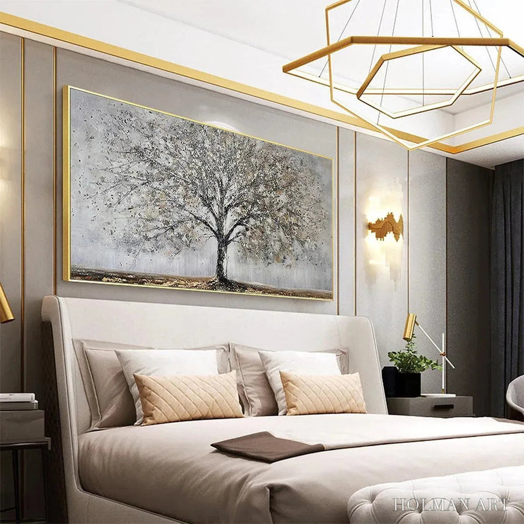 HOLMAN ART Silver Birch – Textured Tree Painting in Grey and Gold - image 5