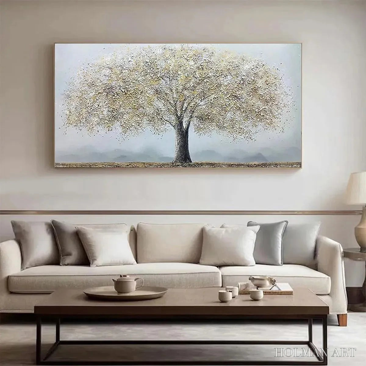HOLMAN ART Golden Tree – Textured Tree Painting in Gold and Grey - image 2