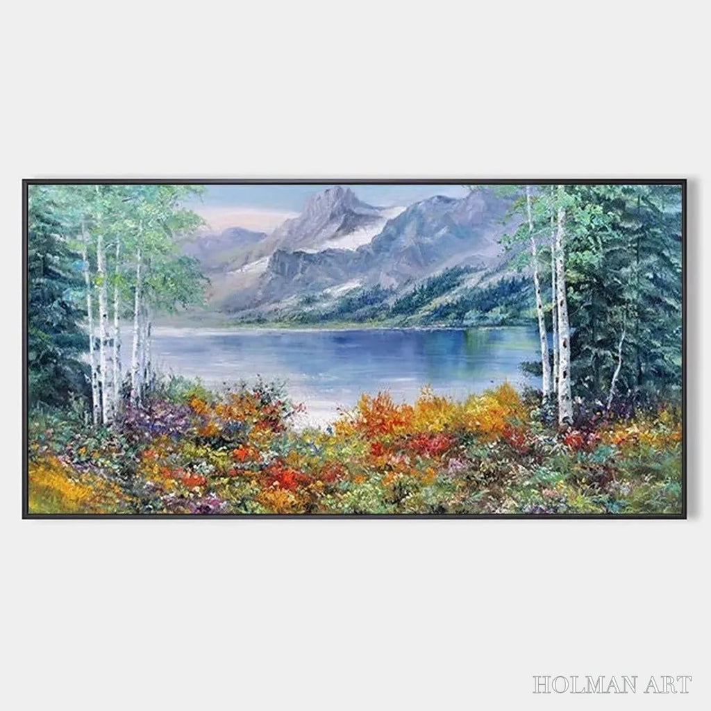 HOLMAN ART Autumn Lake – Panoramic Autumn Landscape Painting with Lake and Mountains - image 1