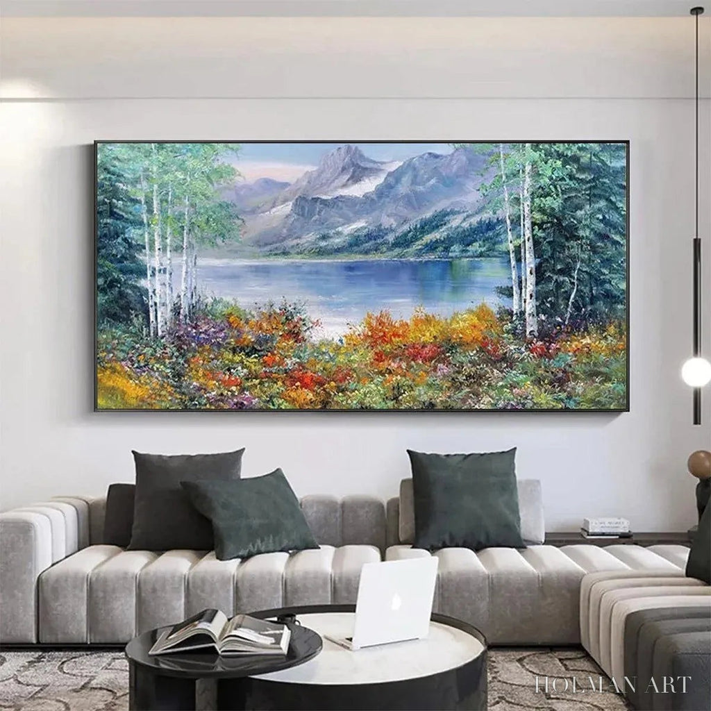 HOLMAN ART Autumn Lake – Panoramic Autumn Landscape Painting with Lake and Mountains - image 2