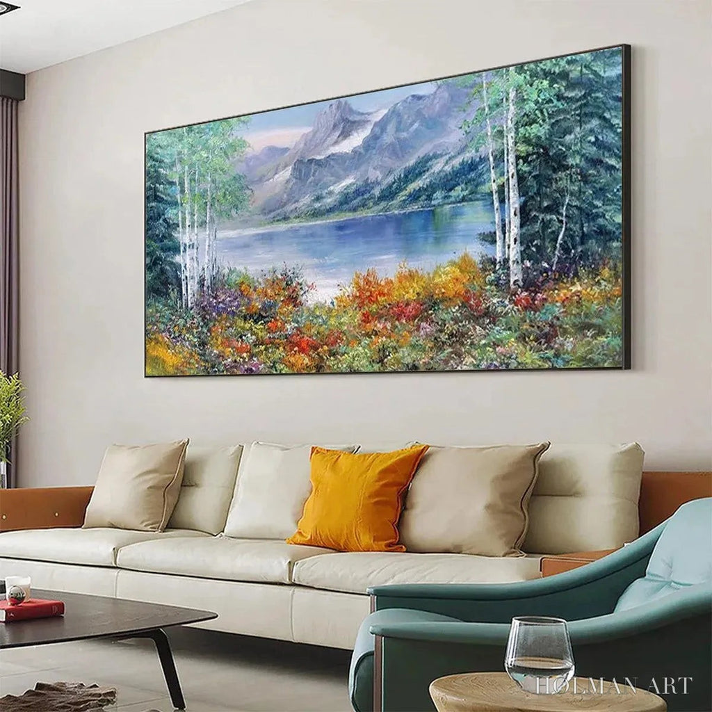 HOLMAN ART Autumn Lake – Panoramic Autumn Landscape Painting with Lake and Mountains - image 4