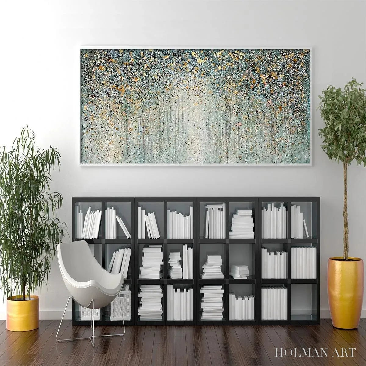 HOLMAN ART Golden Rain – Textured Abstract Landscape Painting in Green and Gold - image 6