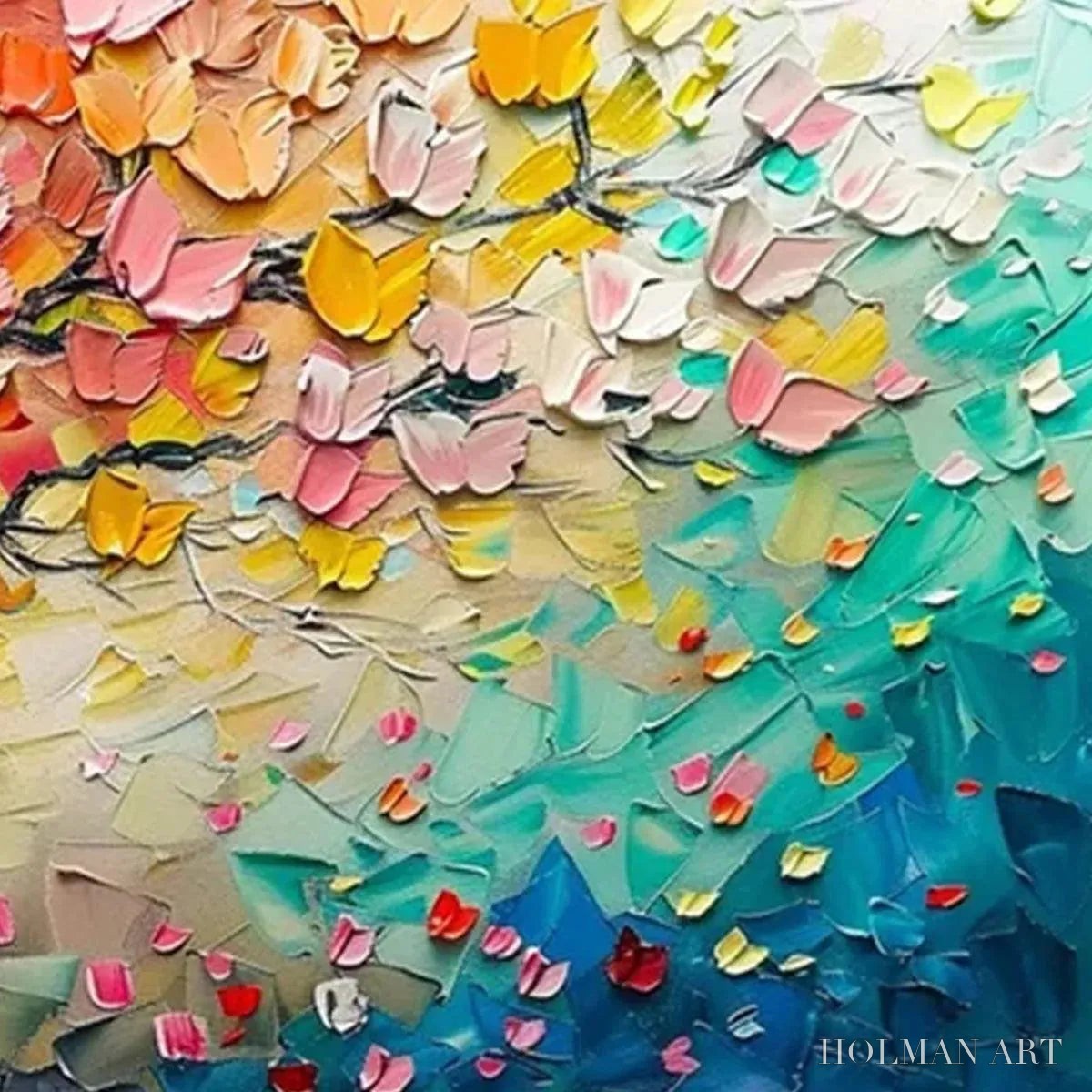 HOLMAN ART Whispers of Autumn – Textured Impasto Tree Painting with Colorful Butterflies - image 3