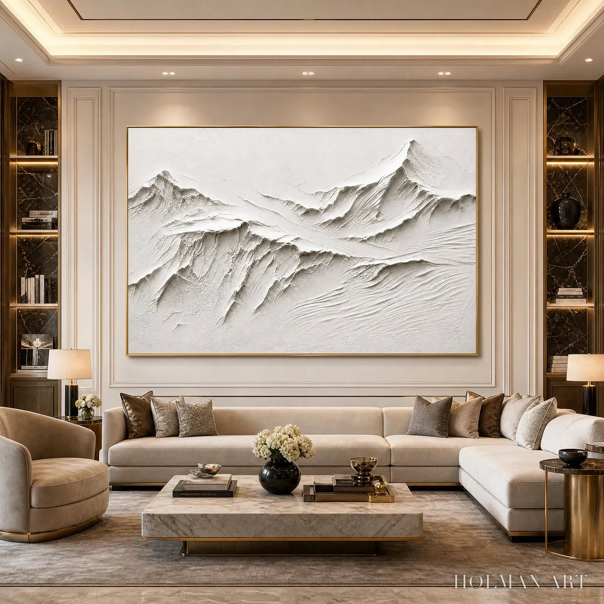 HOLMAN ART Terra Alba White Textured Mountain Painting | Abstract - image 2