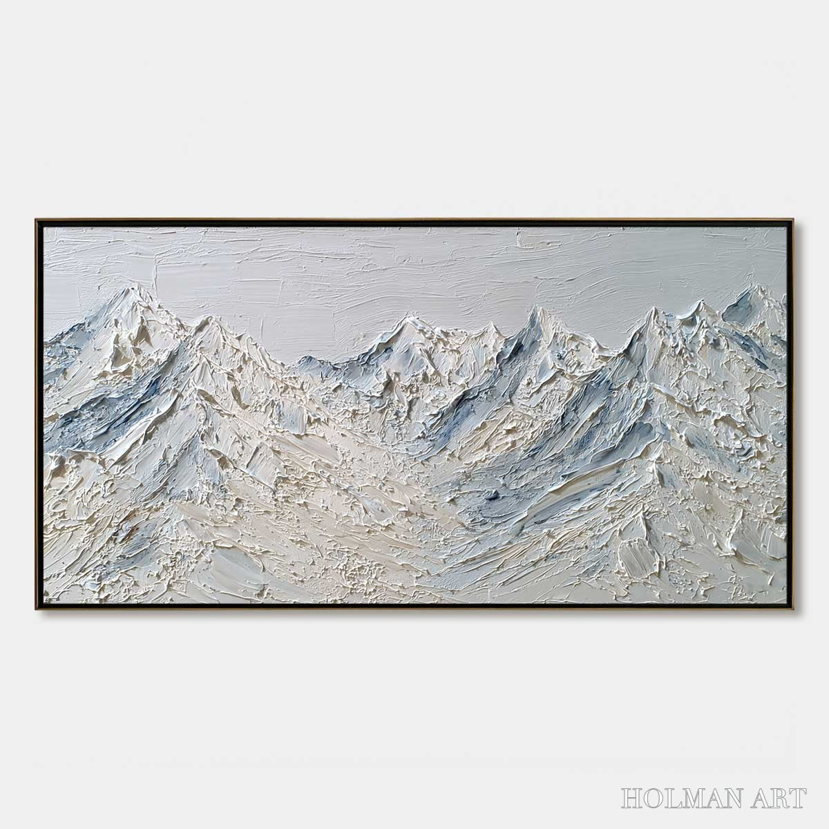 HOLMAN ART Alpine Serenity White Textured Mountain Landscape Oil Painting - image 1