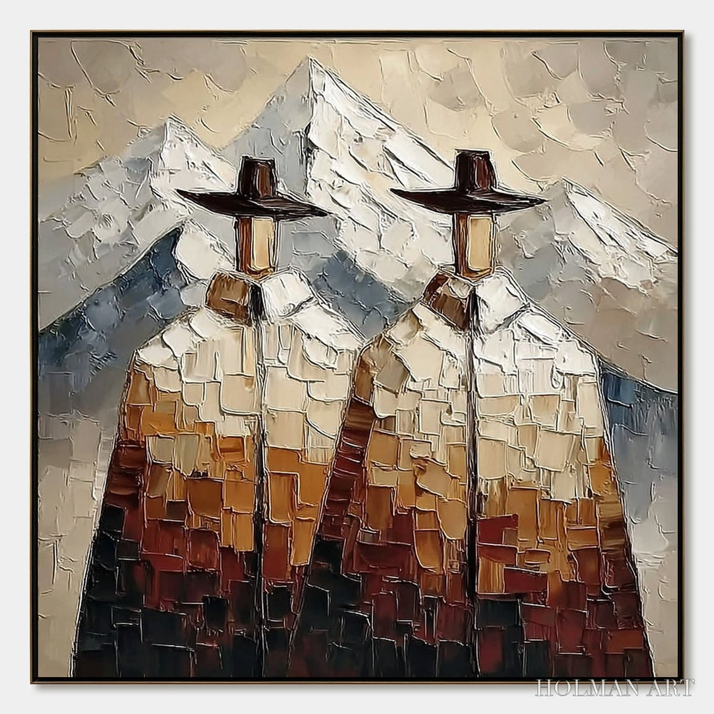 HOLMAN ART Alpine Companions – Textured Impasto Painting of Two Figures in the Mountains - image 1