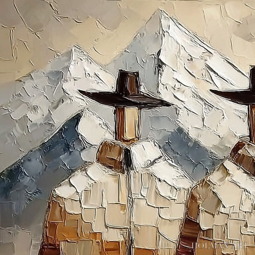 HOLMAN ART Alpine Companions – Textured Impasto Painting of Two Figures in the Mountains - image 3