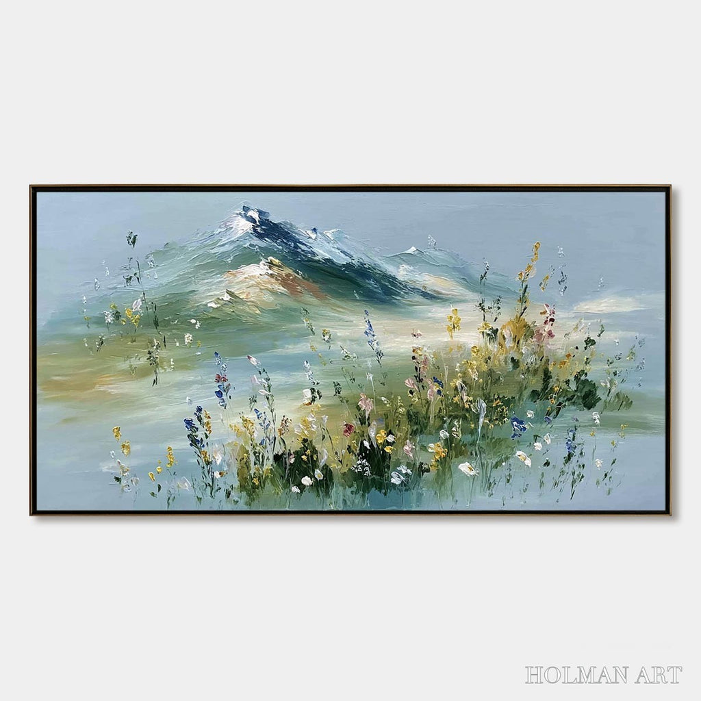 HOLMAN ART Alpine Bloom – Textured Palette Knife Mountain & Wildflower Landscape Painting - image 1