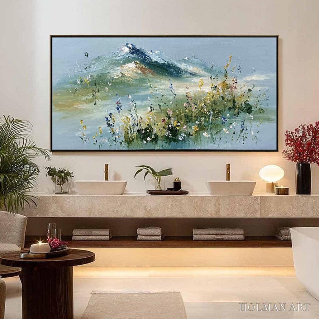 HOLMAN ART Alpine Bloom – Textured Palette Knife Mountain & Wildflower Landscape Painting - image 2