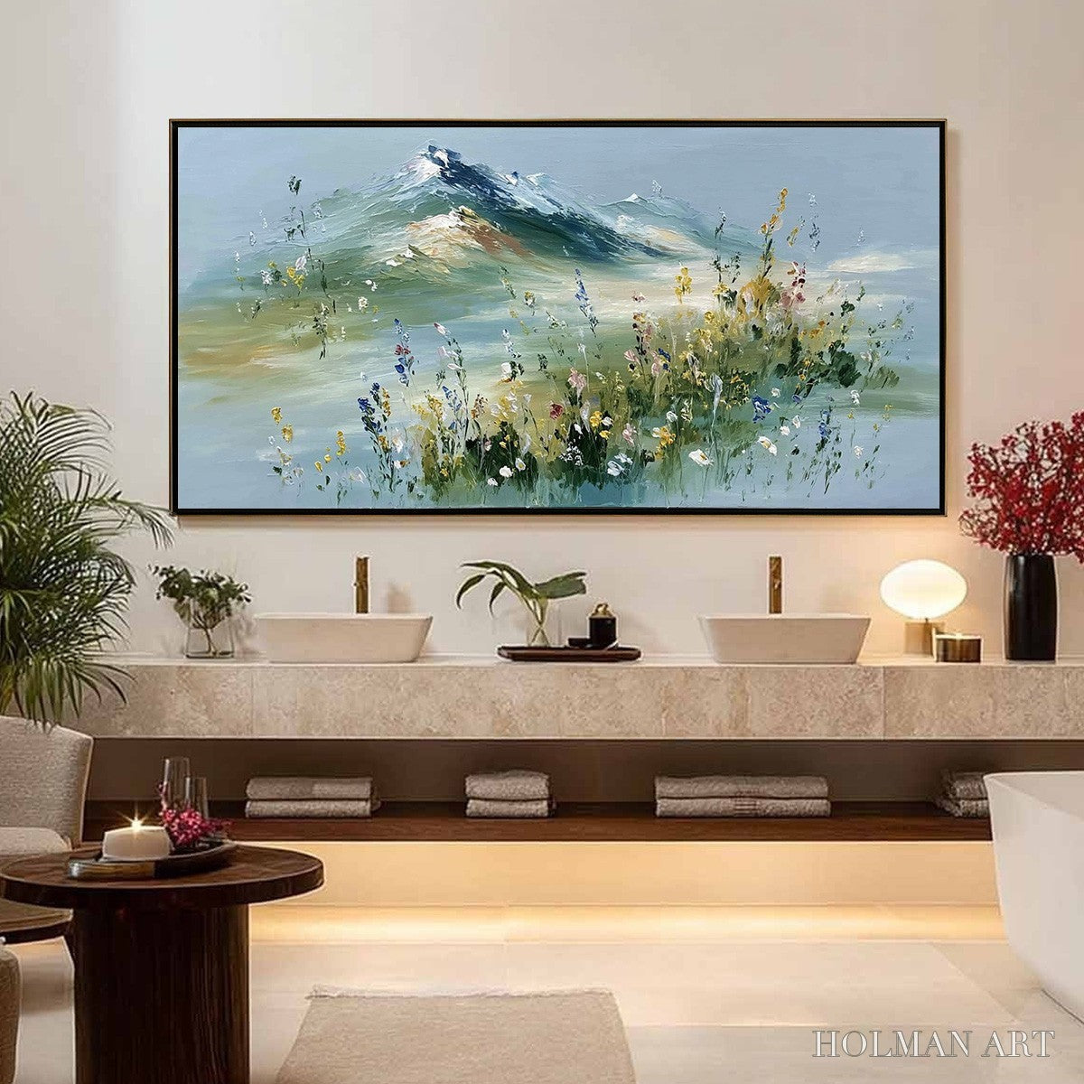 HOLMAN ART Alpine Bloom – Textured Palette Knife Mountain & Wildflower Landscape Painting - image 2
