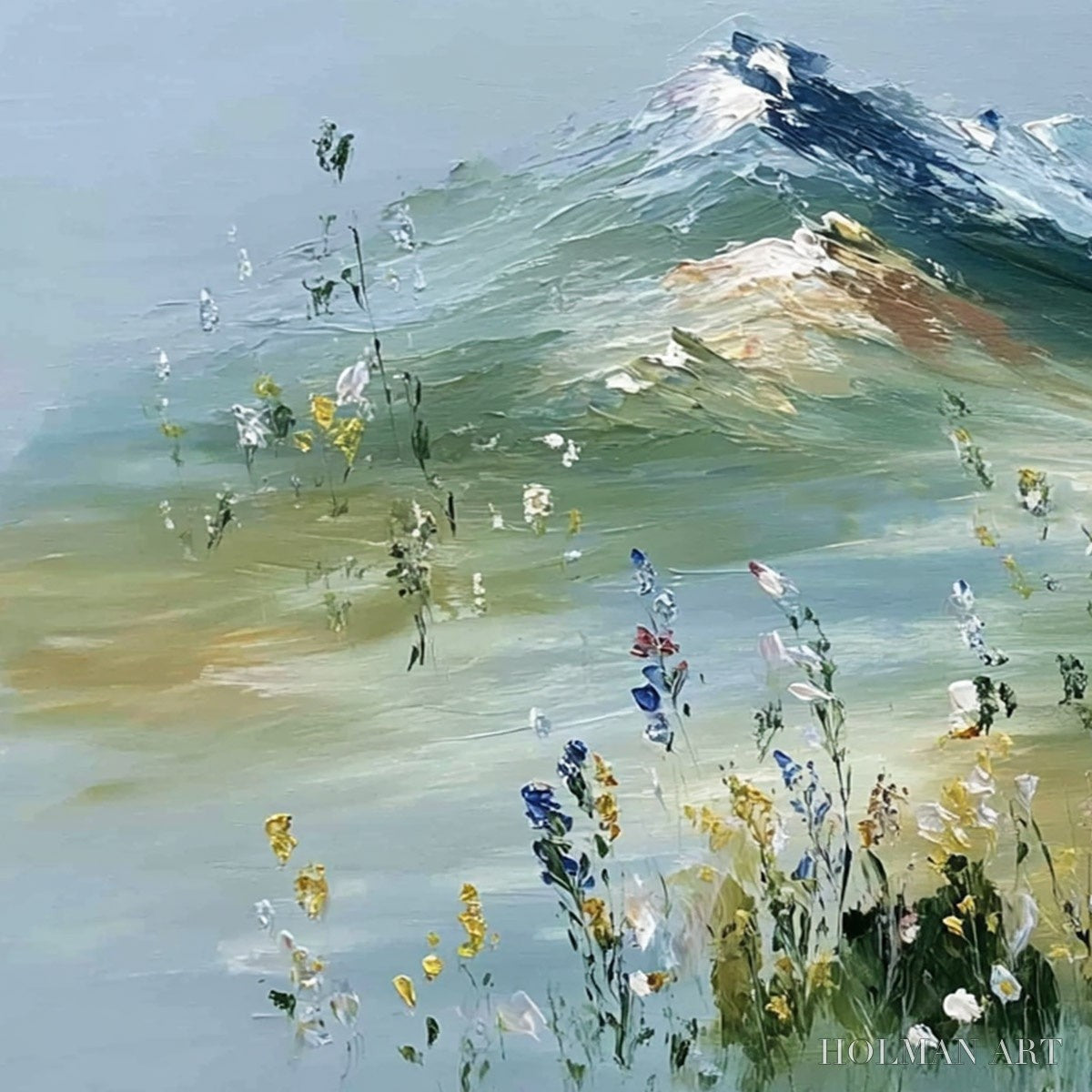 HOLMAN ART Alpine Bloom – Textured Palette Knife Mountain & Wildflower Landscape Painting - image 3