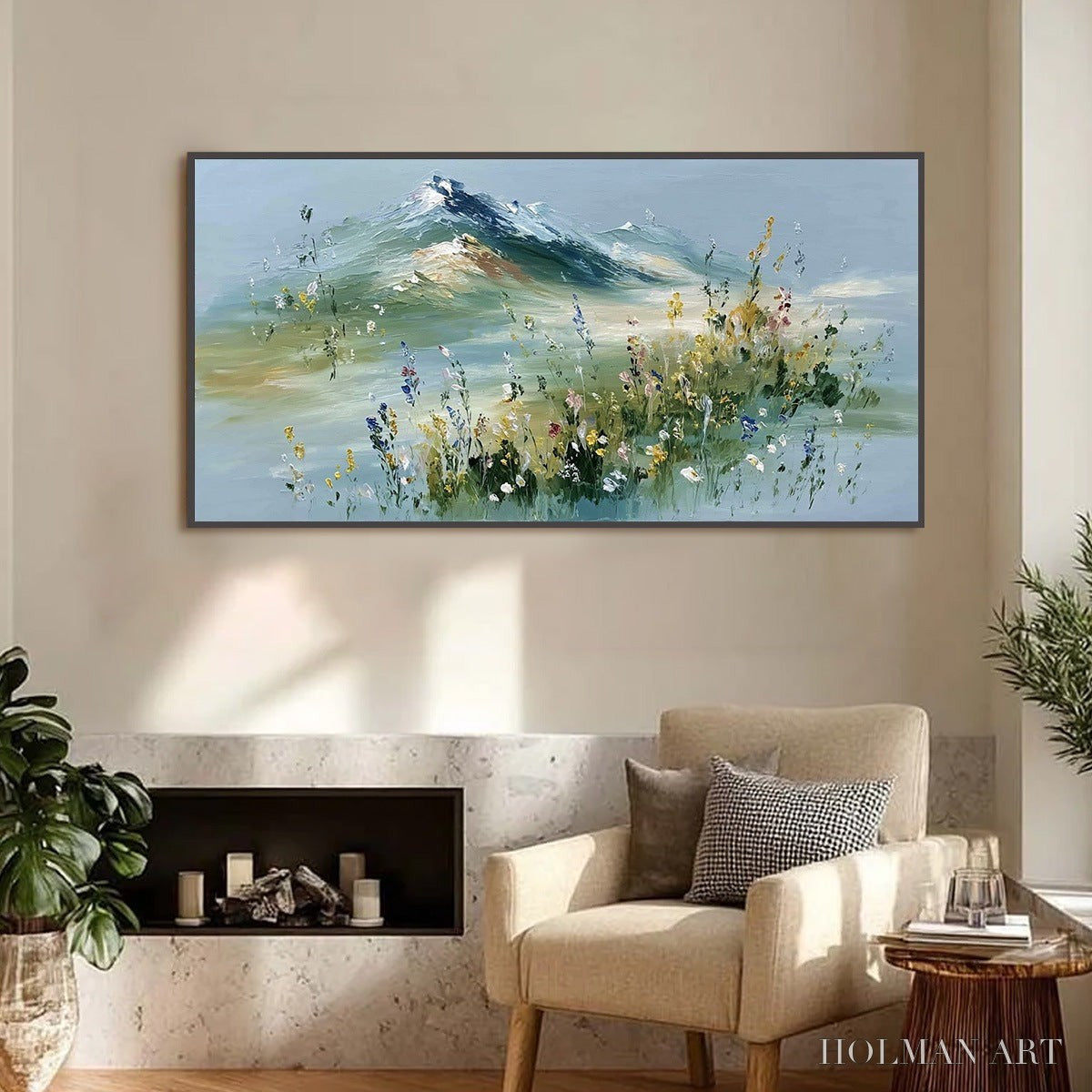HOLMAN ART Alpine Bloom – Textured Palette Knife Mountain & Wildflower Landscape Painting - image 4