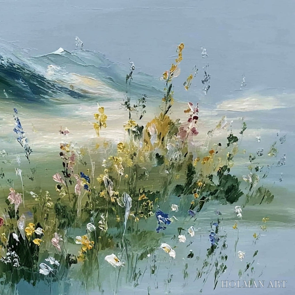 HOLMAN ART Alpine Bloom – Textured Palette Knife Mountain & Wildflower Landscape Painting - image 5