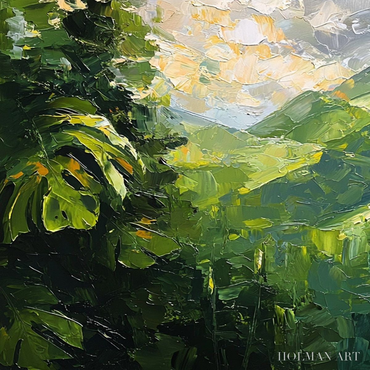 HOLMAN ART Emerald Escape – Lush Impasto Painting of a Verdant Mountain Valley - image 3