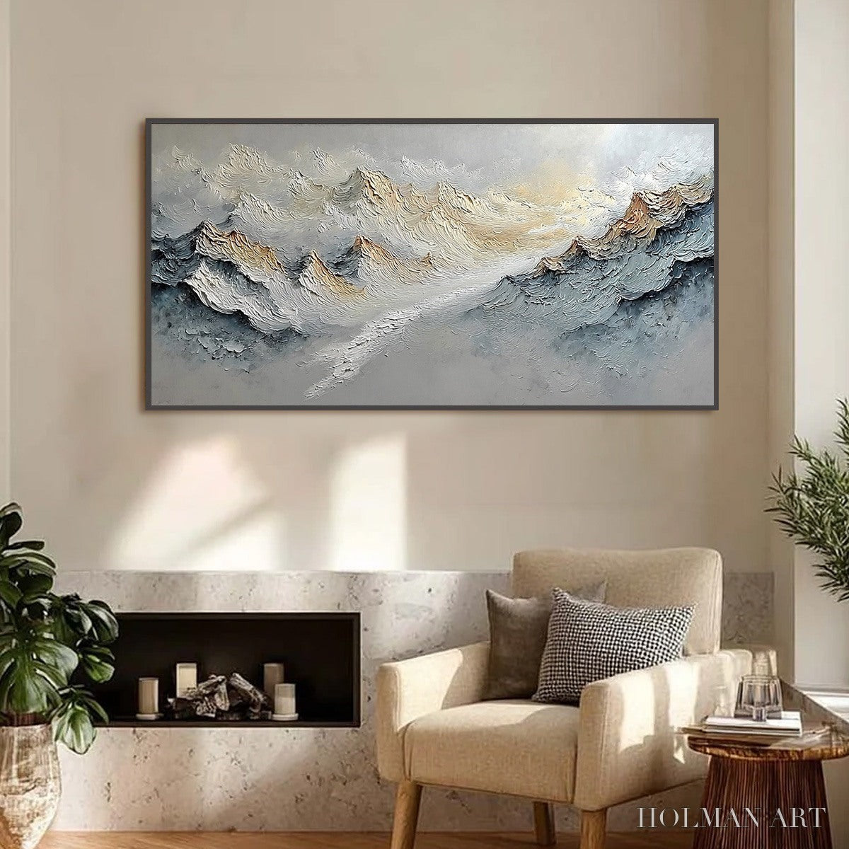 HOLMAN ART Summit'S Whisper – Textured Wabi Sabi Abstract Mountain Landscape Painting - image 2