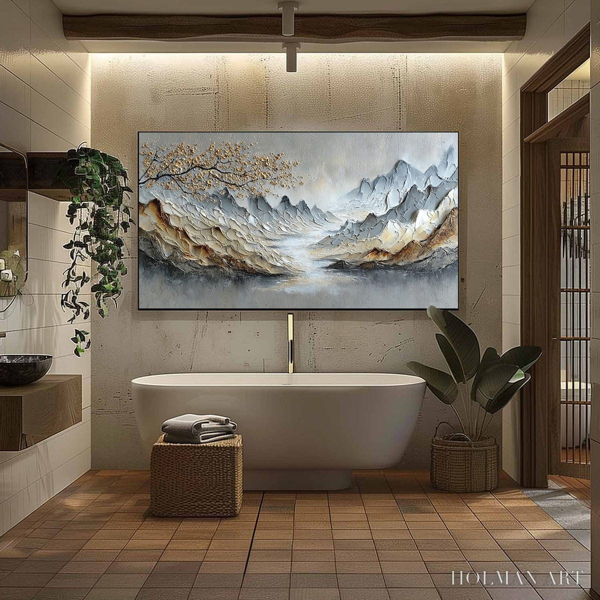 HOLMAN ART Golden Serenity – Textured Impasto Mountain Valley Landscape Painting - image 6