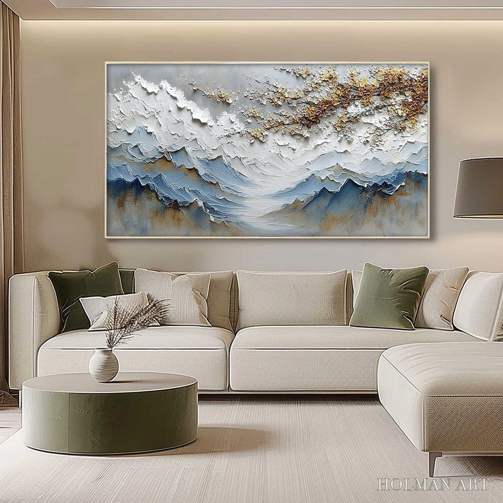 HOLMAN ART Whispers of the Valley – Textured Mountain Landscape Painting with Golden Blossoms - image 4