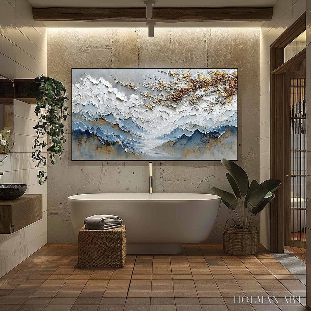 HOLMAN ART Whispers of the Valley – Textured Mountain Landscape Painting with Golden Blossoms - image 6
