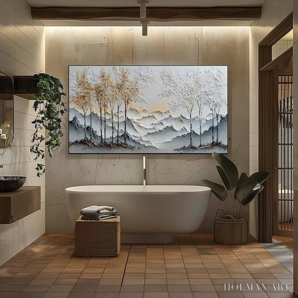 HOLMAN ART Golden Silence – Textured Wabi Sabi Mountain and Trees Landscape Painting - image 6