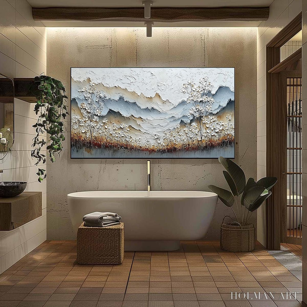 HOLMAN ART Whispering Meadow – Heavily Textured Wabi Sabi Mountain & Flower Landscape Painting - image 6